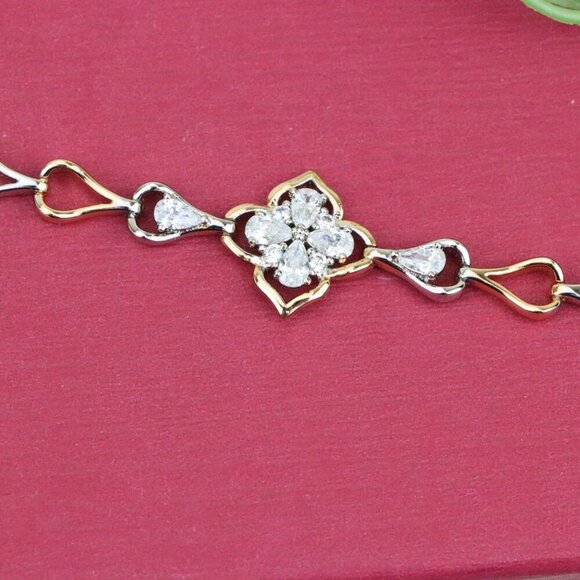 "Elegant Rose Gold & Silver Floral Bracelet with Heart Link Design, XPBL0844 - Picture 12 of 12
